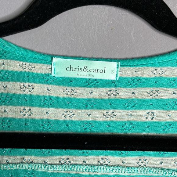 Chris & Carol Green and White Striped Long Sleeve Open Duster Size Small - Picture 2 of 9